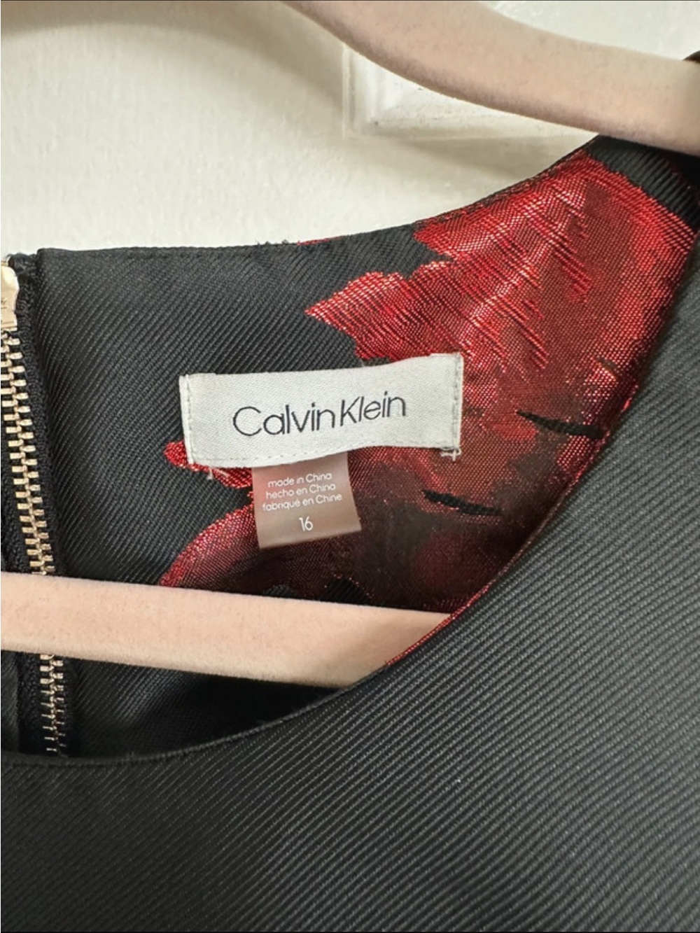 Calvin Klein Black and Red Satin Dress with Floral Detail - Picture 5 of 9